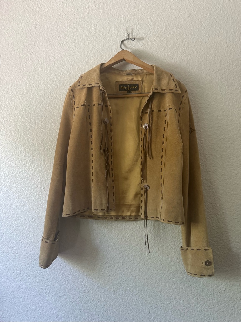 Vintage Baby Phat Tan Genuine Leather Whipstitch Lace Up Jacket Large Y2K RARE